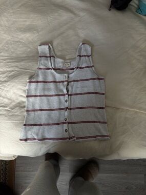 Madewell Top! Button-Front Ribbed Tank Top in White/Red Stripes. xs but fits M-L